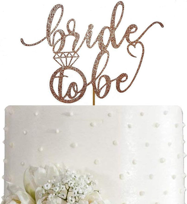 Bride to Be Cake Topper for Bridal Shower/Wedding Shower/Engagement Decorations - Double-sided Rose Gold Glitter