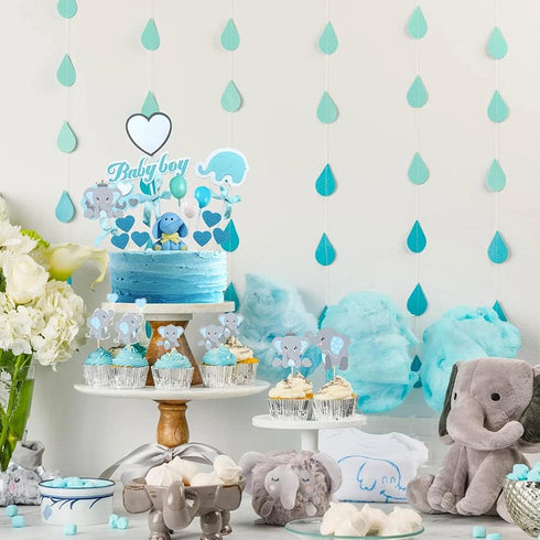 48pcs Blue Elephant Cupcake Toppers, Double Sided It is A Boy Picks for Elephant Theme Birthday Party Supplies