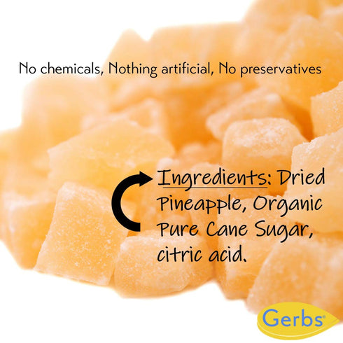 4 lbs. 14 Gerbs Lightly Sweetened Dried Pineapple Cubes | Unsulfured, No Artificial Additives, Resealable Bag |