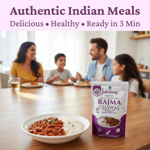3 Insta Curry Rajma Chawal - Ready To Eat Indian Food - Red Kidney Bean Curry With Rice Pilaf Vegetarian Meals