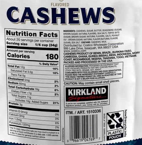 MORALZA 24 Oz. 1510336 200ml 2 Kirkland Butter Toffee Flavored Cashews, Item Bundle with Silicone Collapsible Cup