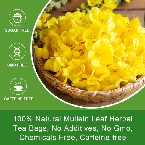 30 Mullein Tea Bags - Organic Mullein Leaf Tea for Lungs and Respiratory Support - Supports Daily Wellness - Caffeine
