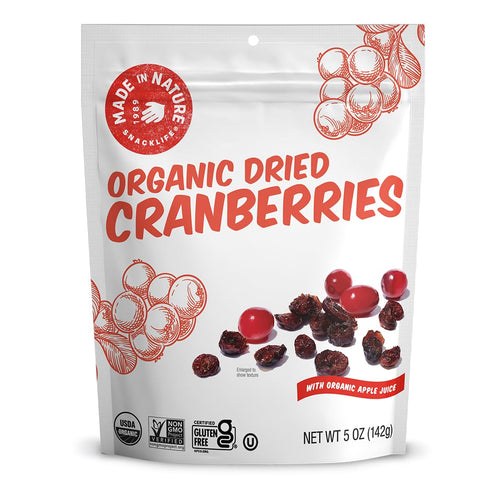 5 (Pack 6) Made In Nature Organic Dried Cranberries, Ounce of Sweetened with Apple Juice, Non-GMO, Unsulfured, Gluten