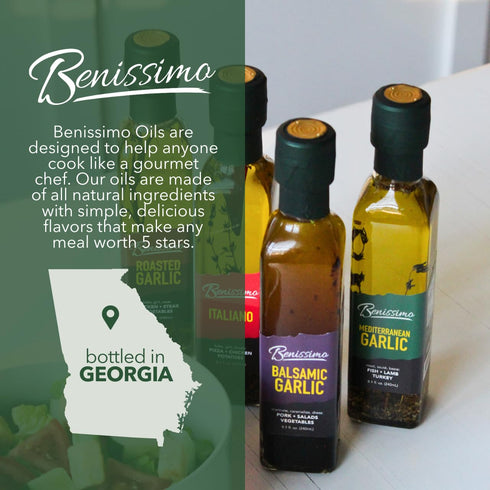 8.1 oz Benissimo Balsamic Garlic Herb Infused Oil & Vinegar Blend, All Natural Gourmet Blend with Bold Balsamic