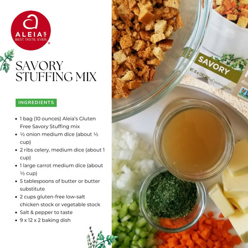 10oz (1 Pack) Aleias Gluten Free Savory Stuffing Mix Classic Holiday Stuffing for Turkey, Chicken & More Wheat Free