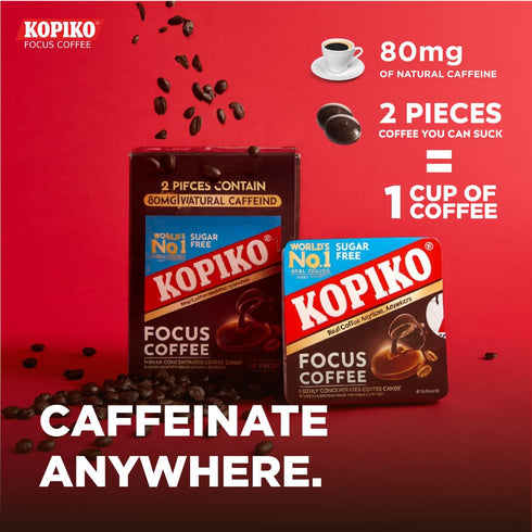 80mg 2 (12 Pack w/4 Kopiko Focus Coffee Candy Have Caffeine per Pieces for Energy & Mental Focus Sugar-Free Hard Candy