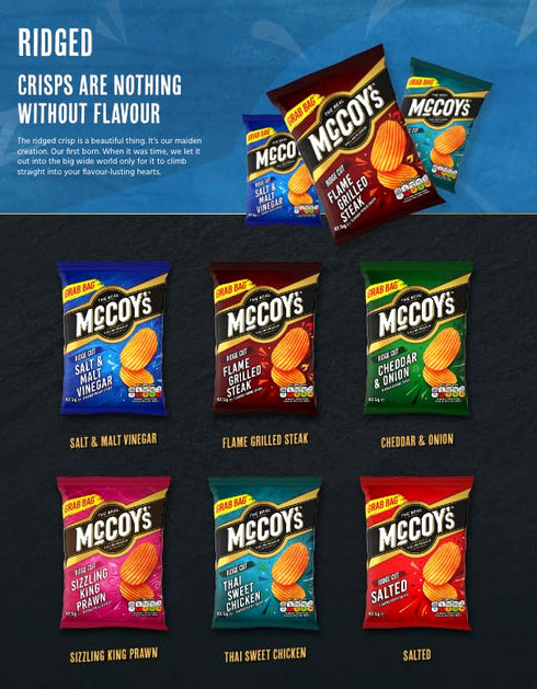 McCoys 6 25g McCoy's Flame Grilled Steak Flavour Ridge Cut Potato Crisps, x