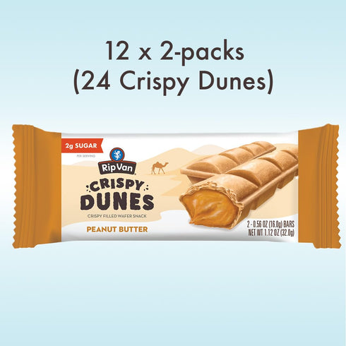 80 12 Pack Crispy Dunes Peanut Butter Wafer Sticks Low-Calorie Snack with Peanut Butter Cream Filling, Calories