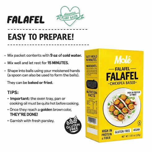 200 (7.05 oz) Mol Falafel Mix g Chickpea Falafel Premix, Vegan Gluten Free, High Fiber & Protein Snack or Meal Product