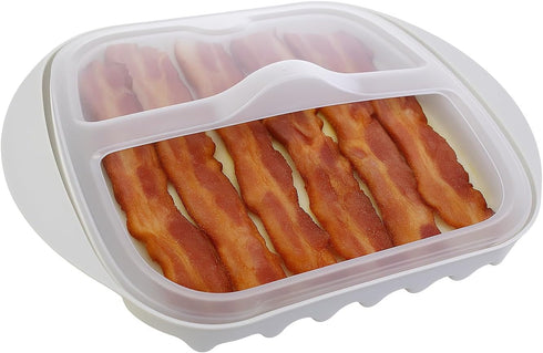 Compact Microwave Bacon, Sausage Meat & Poultry Cooking Tray with Protective Splatter Lid - BPA-Free, Innovative