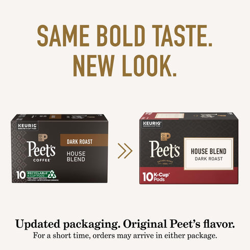 100% 60 Count (6 10 Peet's Coffee, Dark Roast Keurig K-Cup Pods, Arabica Coffee - House Blend Boxes of K-Cup Pods)