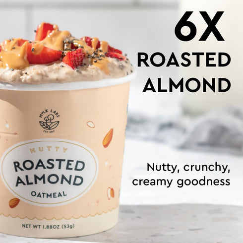 6 Pack Mylk Labs Roasted Almond Protein Oatmeal Cups, Whole Grain, Low Sugar, High Fiber Breakfast with Superfoods