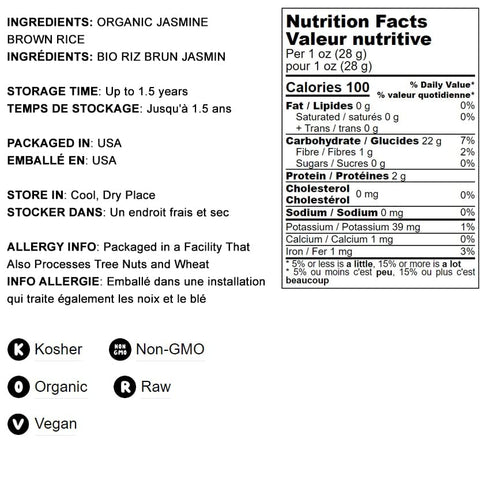 2 Food to Live Organic Brown Jasmine Rice, Pounds Non-GMO, Whole-Grain Rice, Long-Grain Variety, Non-Irradiated