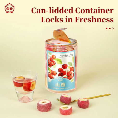 1950 60g, 100% CO-OP Hawthorn Berry Tea, Whole Deseeded Fruit Cut, Thin Skin & Thick Flesh, Natural Tart-Sweet Flavor