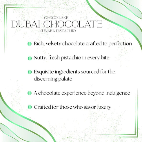 Choco Lake 6.7 oz Dubai Chocolate Kunafa Pistachio Bar - Kunafa Pistachio Milk Chocolate Bar