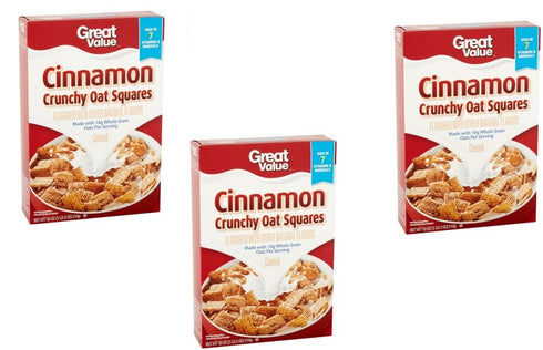 BFYSYO Pack of 3 - Great Value Cinnamon Crunchy Oat Squares Cereal, 18