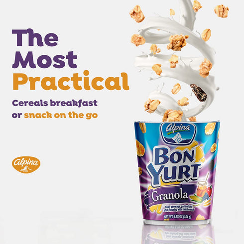Pack 12, 5.78 Oz BON YURT ALPINA - of - Flip Yogurt with Cocoa Rice Krispies Cereal Cups - Breakfast Food Cereals