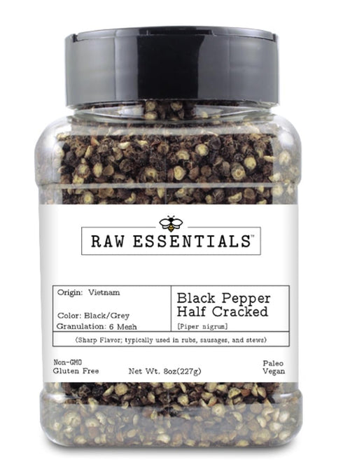 Raw Essentials Black Pepper Half Cracked 6 Mesh Butchered Cut Pungent and