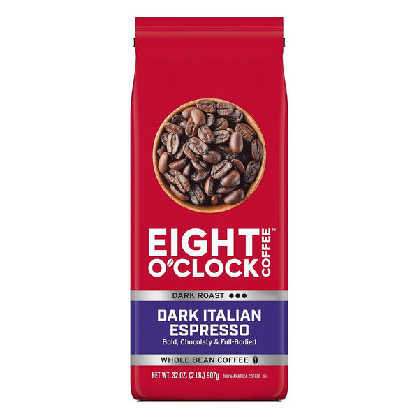 KD Chocolates Eighth-OClock Coffee Dark Italian Espresso Whole Bean Coffee, Dark Roast, 32 Ounce