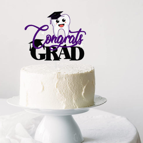LQINBIBJ 2025 Glitter Purple Congrats Dentist Cake Topper - Class Of Medical School Graduation Party Decorations