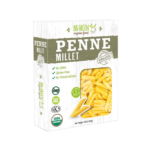 Big Green Organic Food- Organic Millet Penne, Gluten-Free, Lectin-Free, Non-GMO, Vegan, Wheat