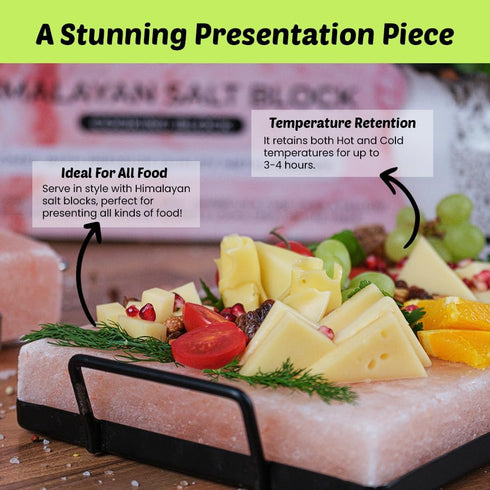 12x8x1.5 POHS Himalayan Salt Block Cooking Plate for Cooking, Grilling, Cutting and Serving, with Metal Tray & Recipe