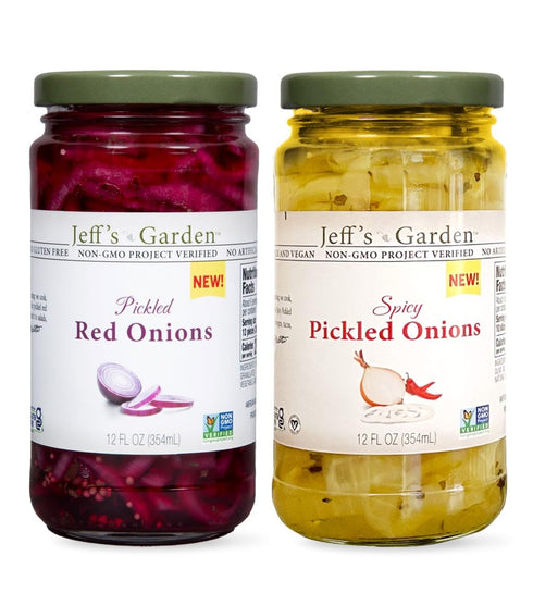 Jeff's Garden Pickled Onion Pack, Pickled Red Onion & Spicy Pickled Onion