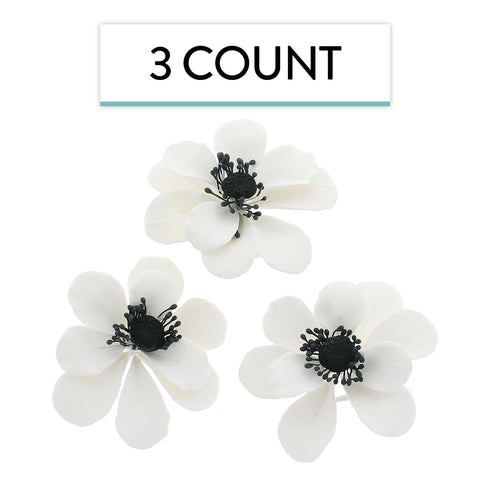 3 Count Global Sugar Art Poppy Anemone Sugar Cake Flowers White with Black Center, by Chef Alan Tetreault