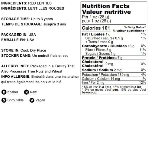 4 Food to Live - Whole Red Lentils, Pounds Dry Raw Lentils, Sproutable, Vegan, Kosher, Bulk. Quick-Cooking. Good Source