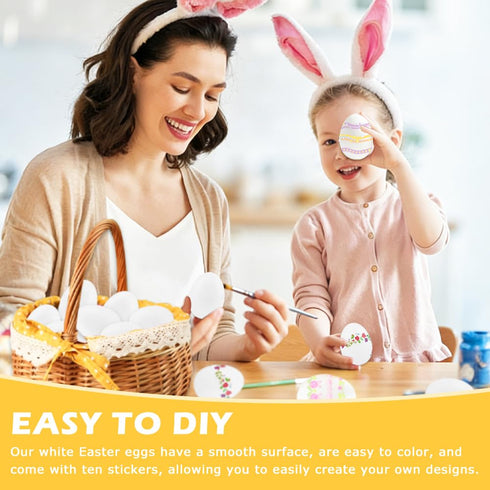 Qirvaten 50Packs Set,Blank Empty Easter Eggs & Decorative Gold Cord & Stickers White Plastic Egg,Fillable Empty DIY
