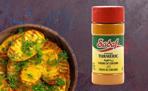 Sadaf Turmeric Powder - Turmeric Root Powder for Cooking and Food Flavoring - Ground Turmeric Spice - Seasoning and Spices - Middle Eastern Cuisine - Kosher - 2 Oz Bottle with Shaker Top