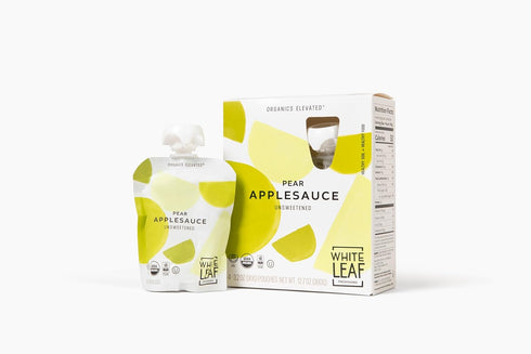 3.2oz (Pack 24) White Leaf Organic Pear Applesauce Regeneratively Farmed, No Added Sugar, Kosher, USDA, GMO & BPA free