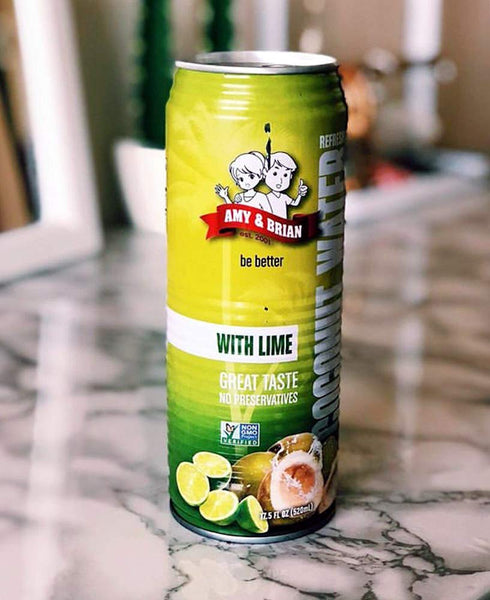 17.5 Oz (Pack 12) Amy & Brian Pure Coconut Water with Lime, Non-GMO, No Sugar Added, Refreshing and Hydrating Real