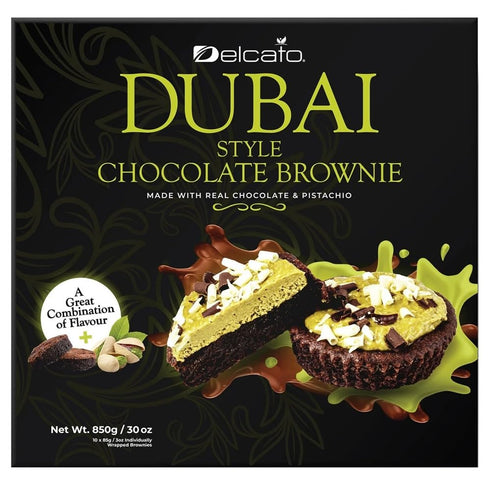 Delcato Dubai Style Chocolate Brownie with Real Pistachio, Individually Wrapped Treats - 10
