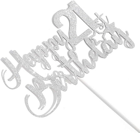Silver Glitter 21st Birthday Cake Topper, 21st Party Decoration