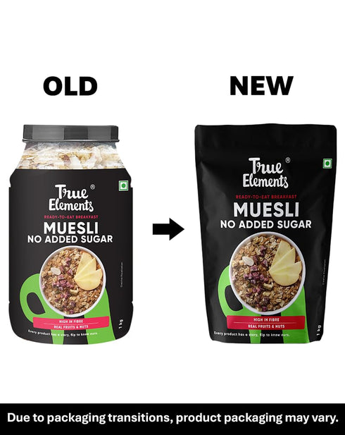 1kg Packed 13.5g True Elements Muesli Sugar Free - with Plant Protein | Breakfast Cereal | No Added Sugar