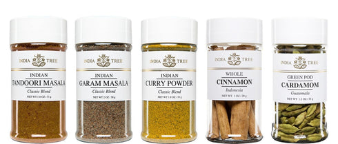 India Tree South Asian Spice Kit, Tandoori Masala, Garam Masala, Curry Powder, Cinnamon, Cardamom - 8.9 Ounces