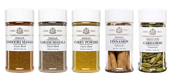 India Tree South Asian Spice Kit, Tandoori Masala, Garam Masala, Curry Powder, Cinnamon, Cardamom - 8.9 Ounces