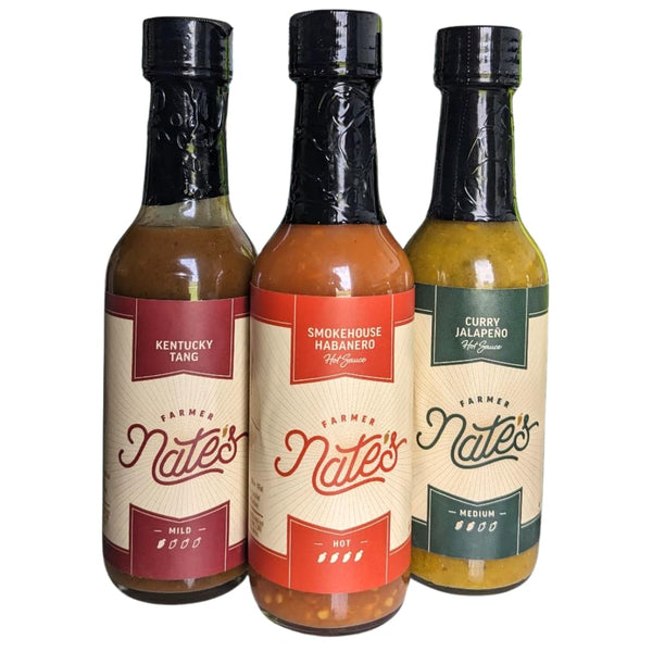 Farmer Nate's Hot Sauce Variety Pack Smokehouse Habanero, Curry Jalapeo & Kentucky