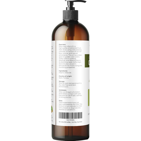 8 Oz 100% velona USDA Certified Organic Olive Oil - Fl | Pure and Natural Carrier Oil | Extra Virgin, Unrefined, Cold