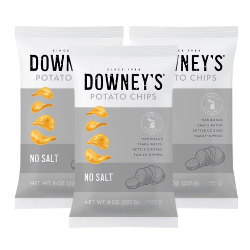 Downeys Potato Chips, No Salt Kettle-Cooked Potato Chips, Handcrafted Snack, Small-Batch, Light