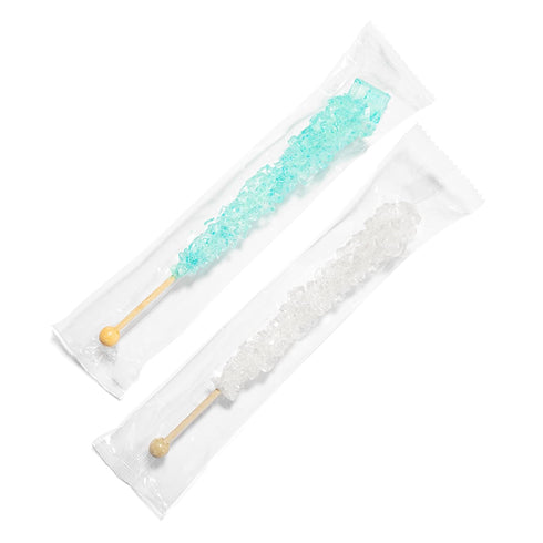 36 Light Blue and White Rock Candy Sugar Sticks - Individually Wrapped Treats - Cotton Candy & Original Sugar Flavored