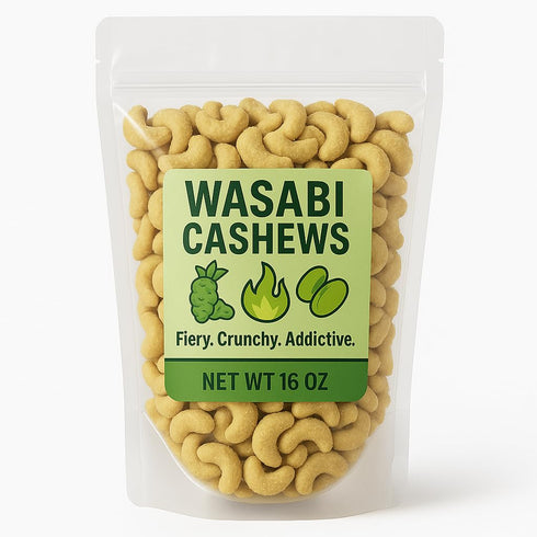 The Brittle Box Candy Co. Wasabi Cashews Spicy 1 lb bag Cashew Nuts Roasted and Coated in