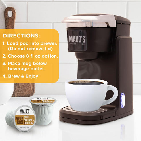 50 100% Maud's Banana Flavored Coffee Pods, ct, Medium Roast Flavored Coffee in Single Serve Pods Arabica Beans