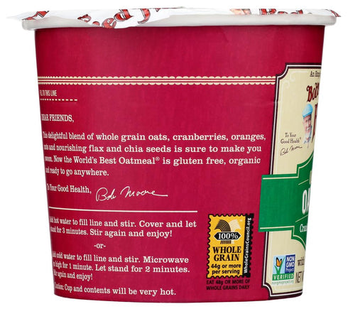 2.47 OZ (Pack 1)12 Bob's Red Mill Organic Gluten-Free Oatmeal Cup, Cranberry Orange
