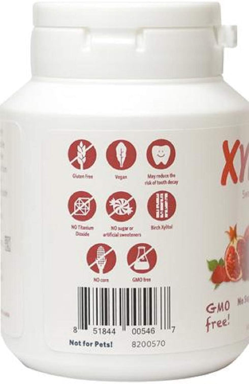 Xylichew 100% Xylitol Chewing Gum - Non GMO, Gluten Free, Sugar Free, Natural Oral Care, Pomegranate Raspberry
