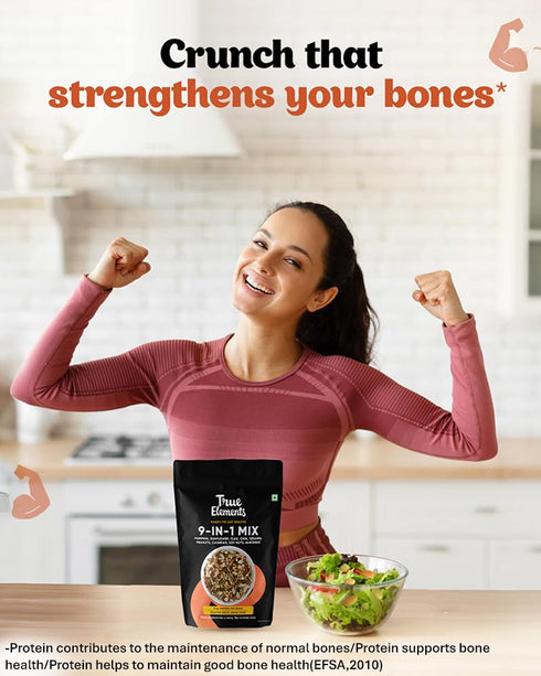 9 1 8.82 Oz True Elements in Snack Mix - Mix of Pumpkin, Watermelon, Flax, Chia, Sunflower, Peanuts, Soynuts, Almonds