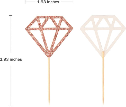 50 Pack Rose Gold Glitter Diamond Donut Ring Cupcake Topper Picks for Engagement Bridal Shower Party Decorations