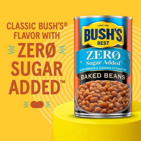 8.1 oz (Pack 12) BUSH'S BEST Canned Zero Sugar Added Baked Beans, Source of Plant Based Protein and Fiber, Low Fat