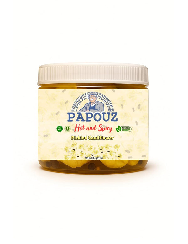 Papouz Pickled Cauliflower, Hot and Spicy, 16 FL OZ, All Natural, Low Calorie,